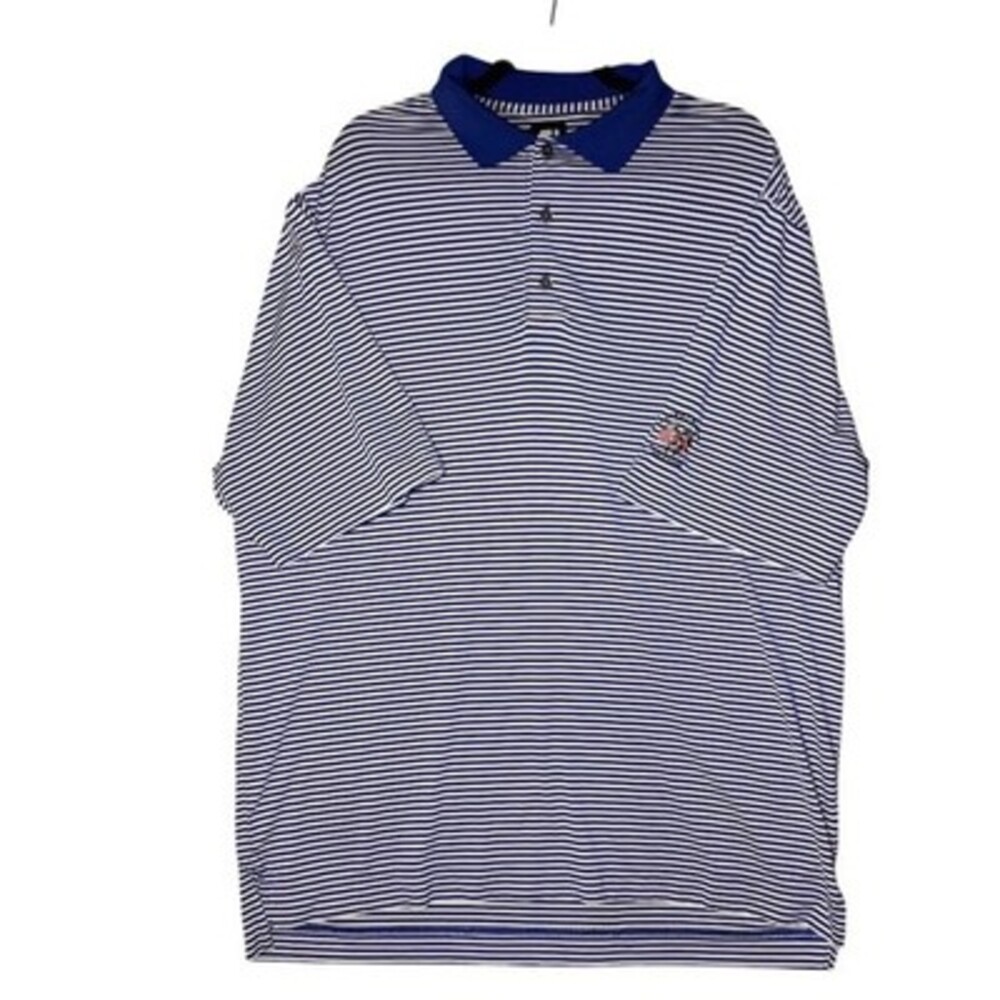 FootJoy Golf Polo Shirt Mens XL Blue & White Striped Short Sleeve 3-Button